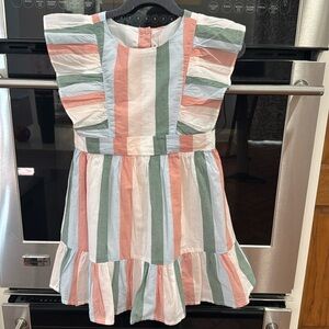 Janie & Jack - Jet Ivory Striped Ruffle Trim Dress - Size: 5T